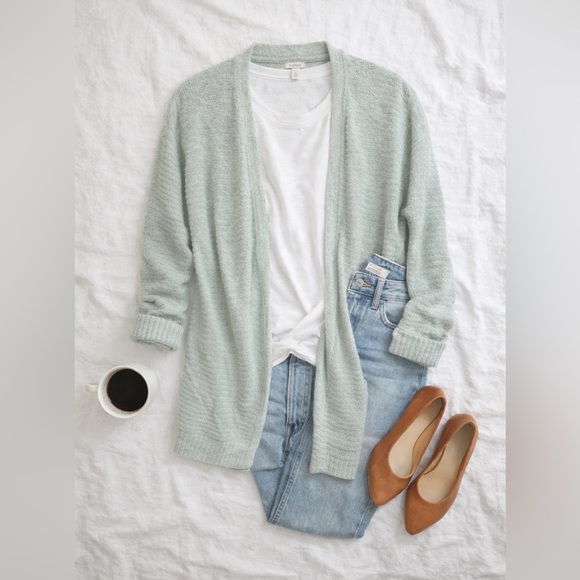 L.L. Bean Sweaters - L.L. Bean Light Sage Open-Front Knit Cardigan